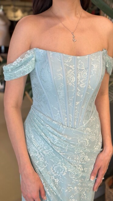 Açık Yeşil Sırt Dekolteli Anvelop Yırtmaçlı Likralı Dantel Uzun Abiye Elbise 11213-05 - 4