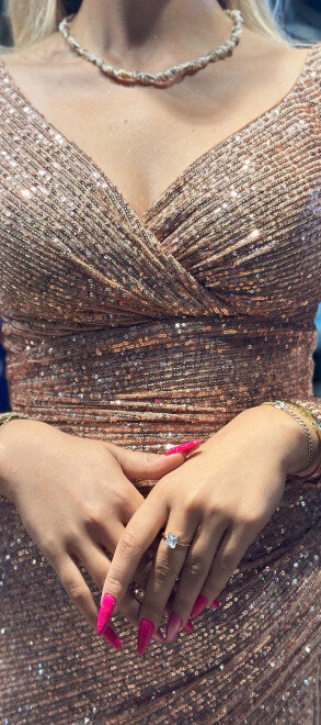 Bakır Uzun Kollu Yırtmaçlı Düz Kesim Payet Uzun Abiye Elbise 7321 - 4