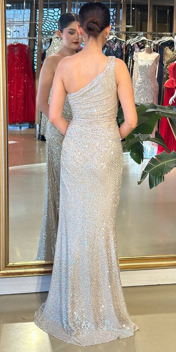 Bej Payet Uzun Abiye Elbise 7383 - 2