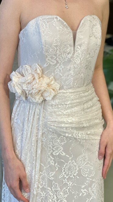 Bej Straplez Yaka Yırtmaçlı Düz Kesim Likralı Dantel Uzun Abiye Elbise 11194-08 - 4