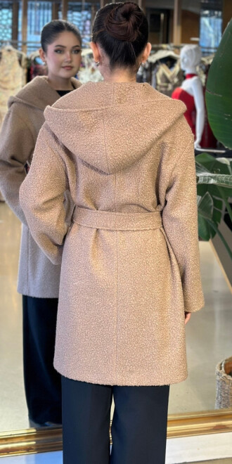 Bej Uzun Kollu Coat Uzun Abiye Elbise 11160-02 - 4