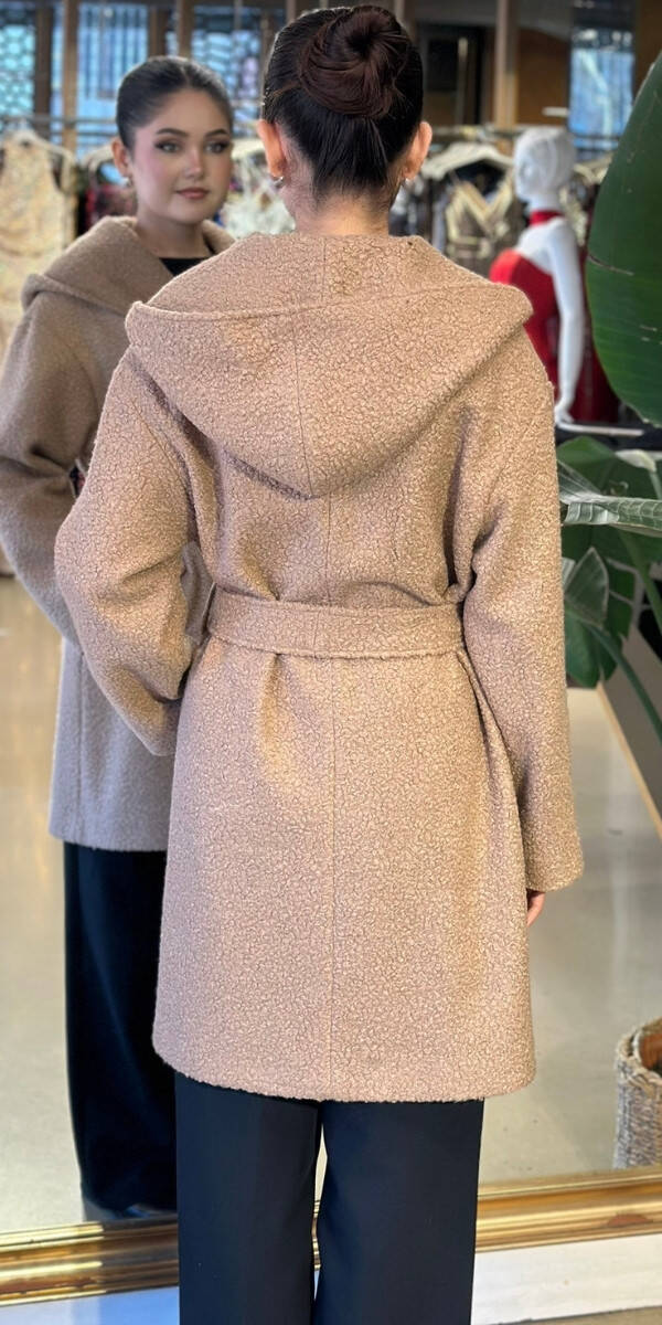 Bej Uzun Kollu Coat Uzun Abiye Elbise 11160-02 - 4