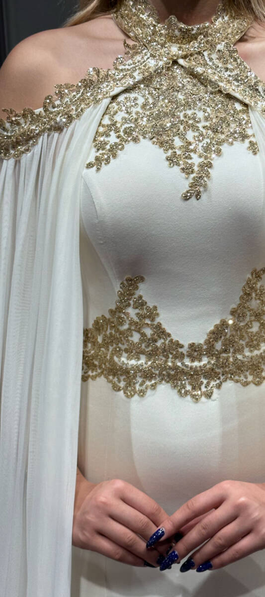 Krem Dantel Detaylı Balık Etekli Krep Uzun Abiye Elbise 6276 - 4