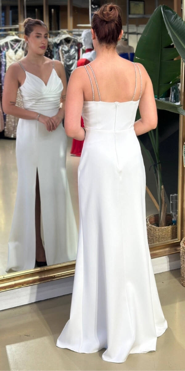 Beyaz Krep Abiye 7686 - 2