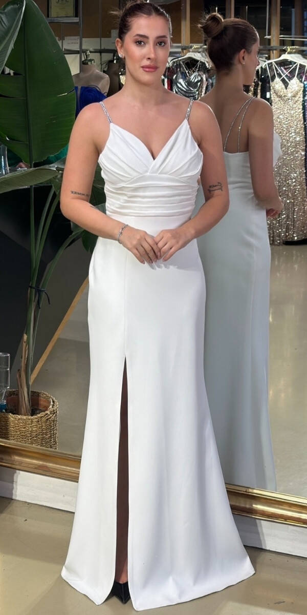 Beyaz Krep Abiye 7686 - 1