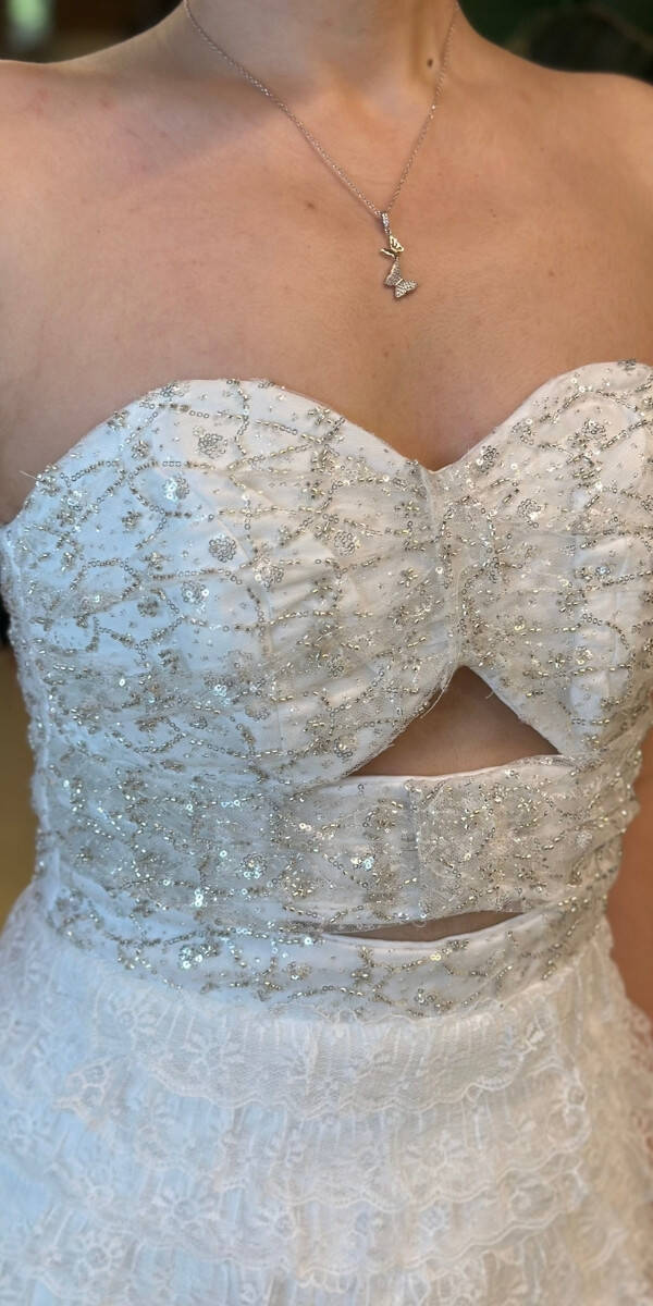 Beyaz Starplez Bel Dekolteli Kısa Abiye Elbise 7709 - 3