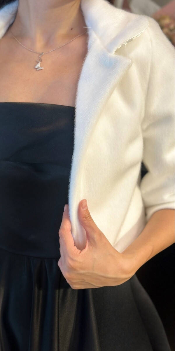 Beyaz Tay Tüyü Kısa Bolero Abiye Ceket 6009 - 2
