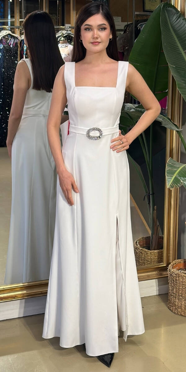 Beyaz Uzun Abiye Elbise 7676 - 1