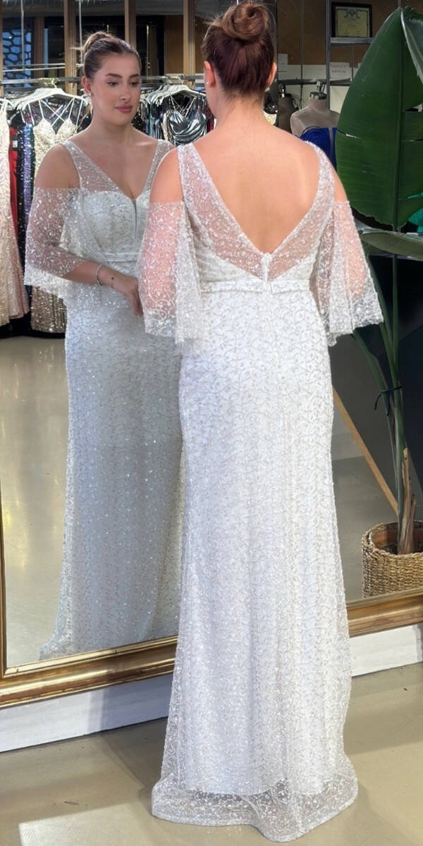 Boncuklu Beyaz Abiye 7671 - 2