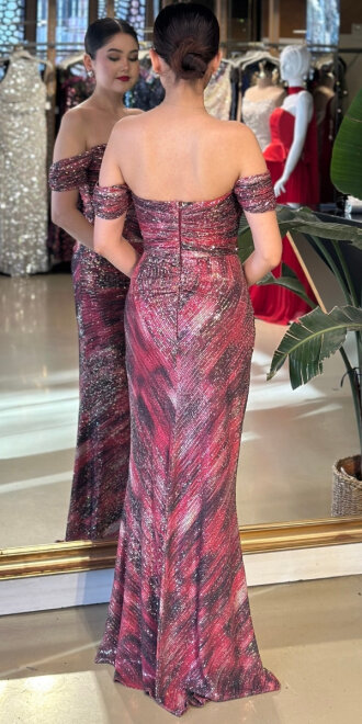 Bordo Payet Uzun Abiye Elbise 7687 - 2