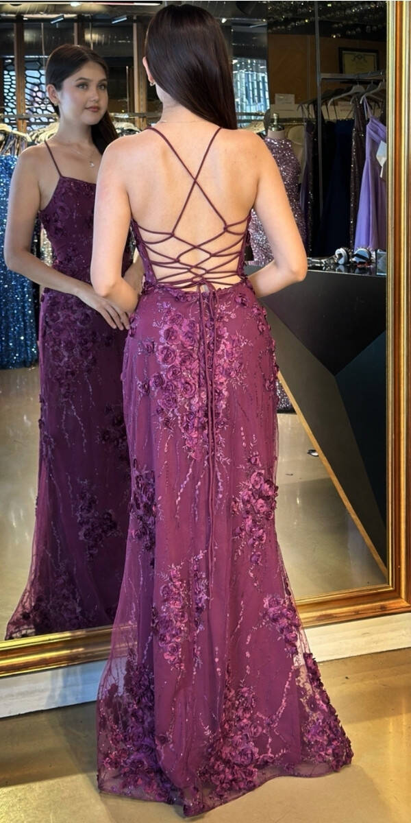 Damson İp Askılı Çiçek Detaylı Sırt Dekolteli Düz Kesim Tül Uzun Abiye Elbise 11060 - 5