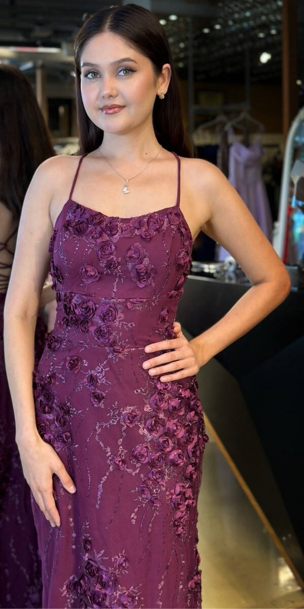 Damson İp Askılı Çiçek Detaylı Sırt Dekolteli Düz Kesim Tül Uzun Abiye Elbise 11060 - 3