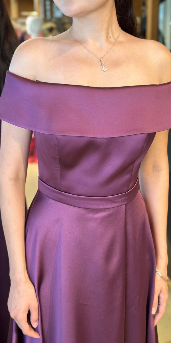 Damson Madonna Yaka Kloş Etekli Saten Uzun Abiye Elbise 11067 - 4