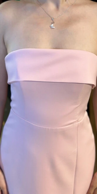 Rosa Trägerloses Gerade Geschnittenes Midi-Abendkleid Aus Crêpe Mit Schlitz Und Ausschnitt 7692 - 4