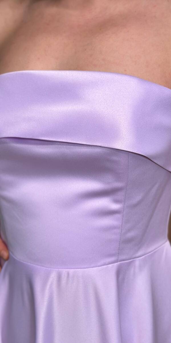 Lilac Flared Skirt Satin Midi Evening Dress 7647 - 4