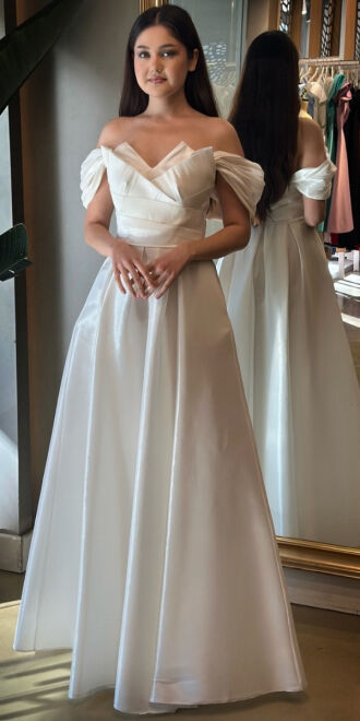 White Slit Flared Skirt Long Evening Dress 7637 - abiyeniall