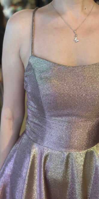 Gold İp Askılı Sırt Dekolteli Kloş Etekli Jakarlı Uzun Abiye Elbise 11058 - 4