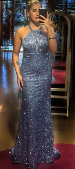 İndigo Balık Etekli Simli Uzun Abiye Elbise 7460 - abiyeniall