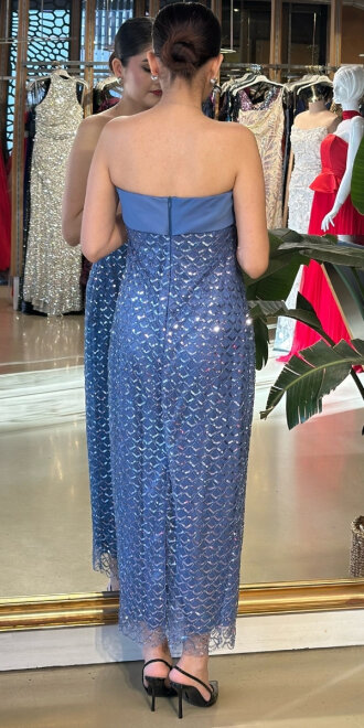 İndigo Midi Abiye Elbise 7759 - 2