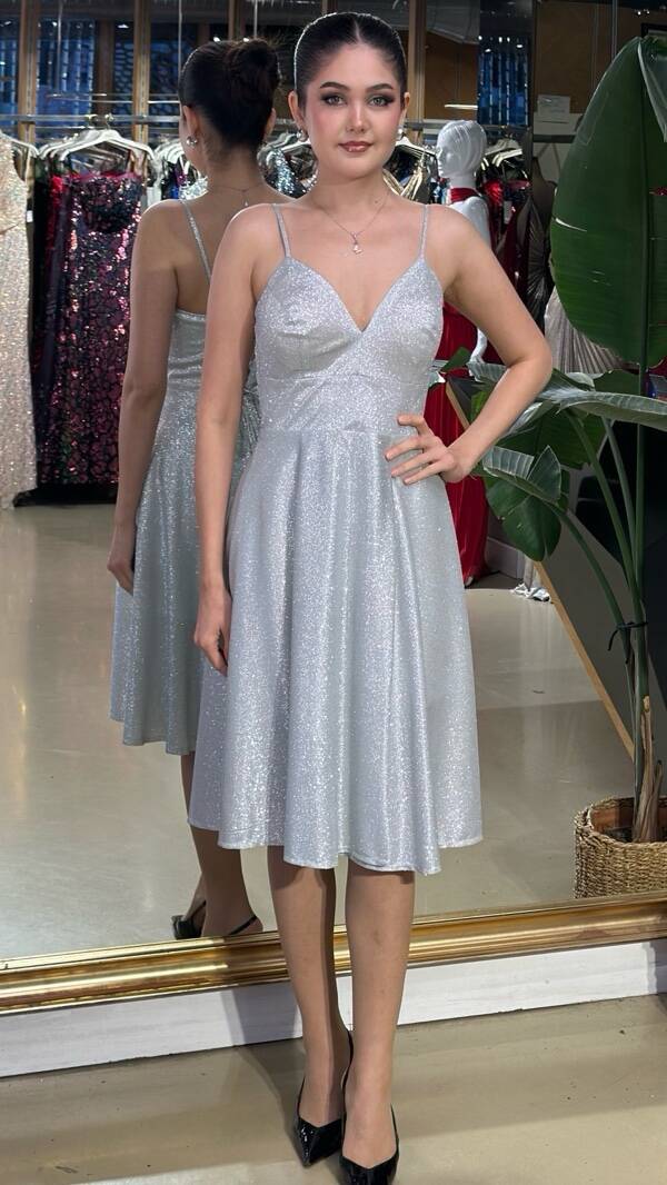 İndirimli Beyaz Simli Abiye 95157 - 1