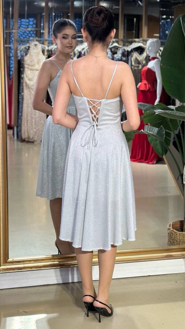 İndirimli Beyaz Simli Abiye 95157 - 2