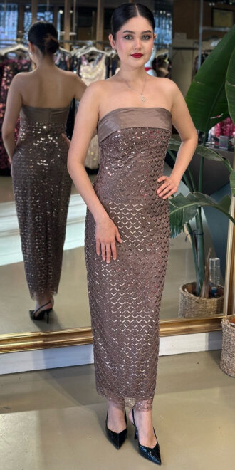 Kahverengi Midi Abiye Elbise 7759 - abiyeniall