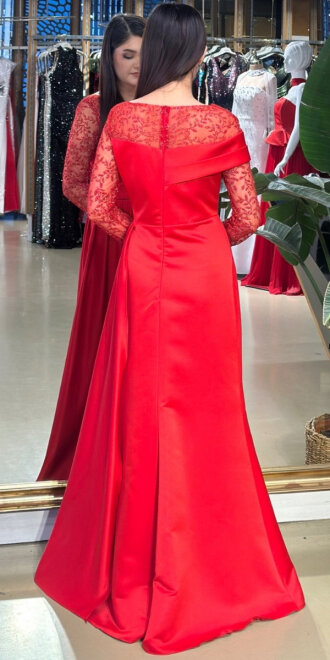 Kırmızı Saten Abiye Elbise 7560 - 2