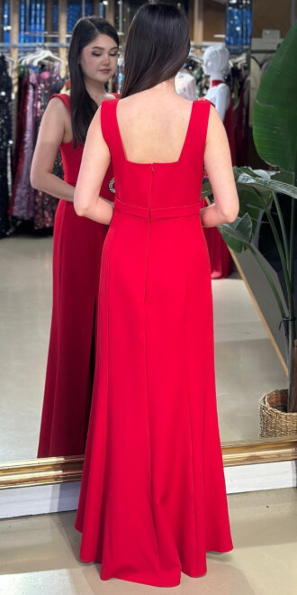 Kırmızı Uzun Abiye Elbise 7676 - 2