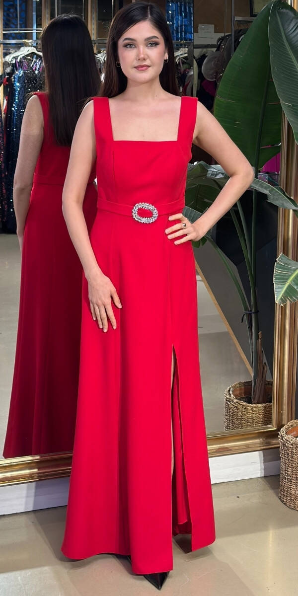 Kırmızı Uzun Abiye Elbise 7676 - 1