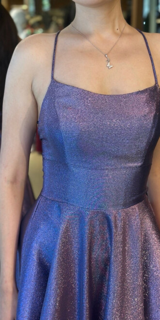 Lavanta İp Askılı Sırt Dekolteli Kloş Etekli Jakarlı Uzun Abiye Elbise 11058 - 4