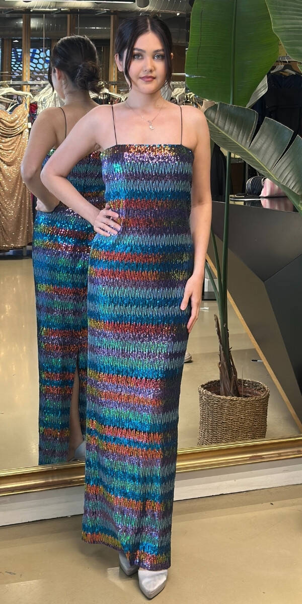 Mavi İp Askılı Uzun Abiye Elbise 3666 - 1