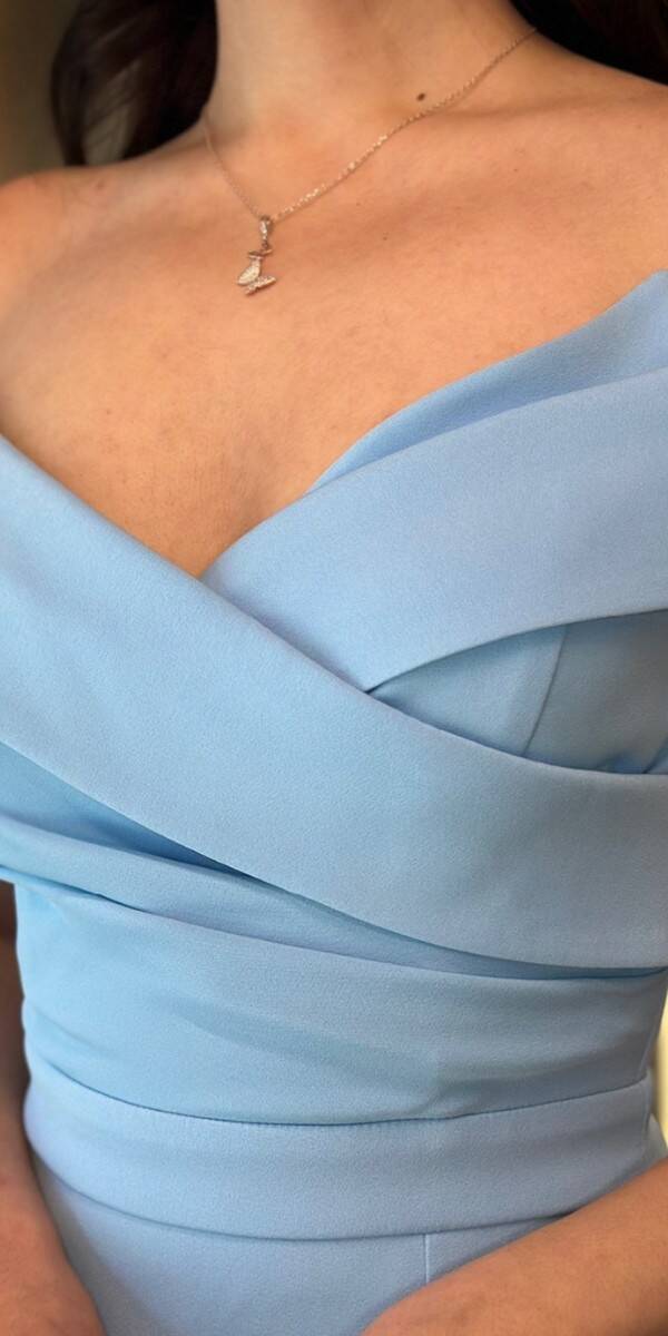 Mavi Yırtmaçlı Balık Etekli Krep Uzun Abiye Elbise 7507 - 4