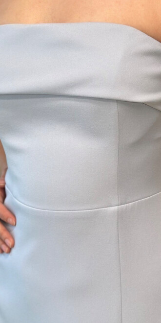 Mavi Straplez Yaka Yırtmaçlı Düz Kesim Krep Midi Abiye Elbise 7692 - 4