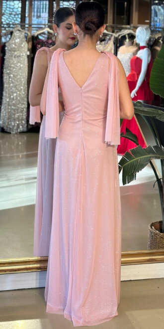 Pudra Simli Uzun Abiye Elbise 7557 - 2