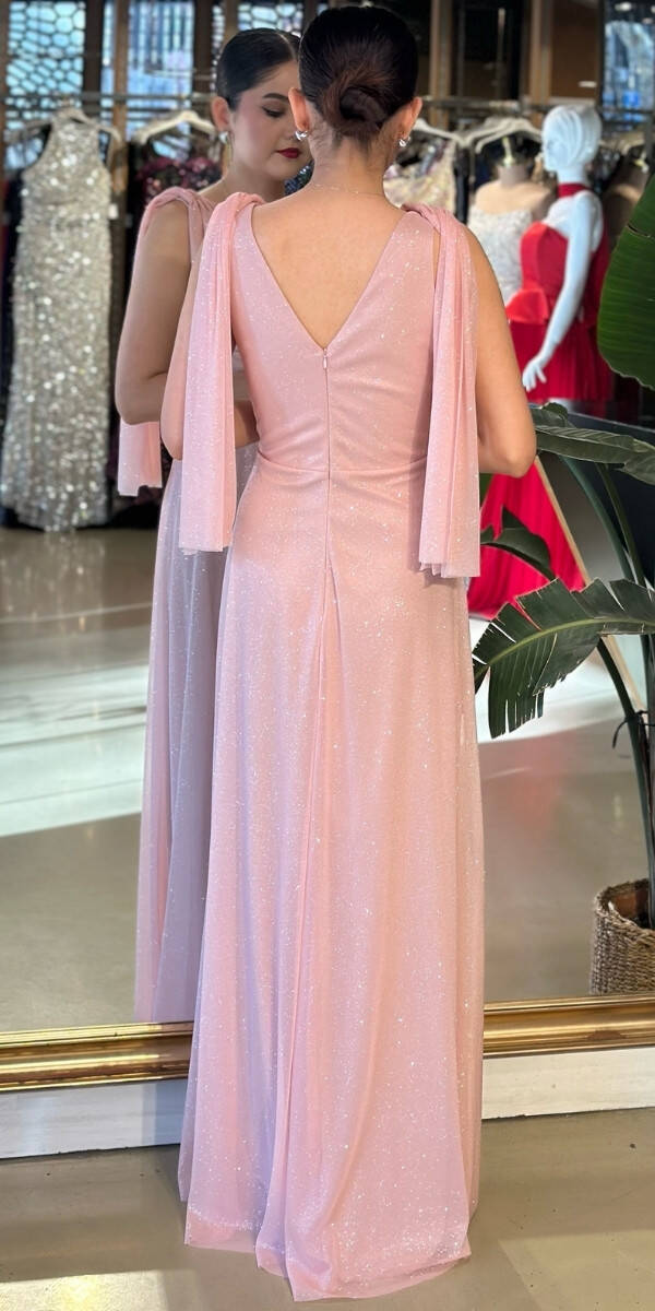 Pudra Simli Uzun Abiye Elbise 7557 - 2