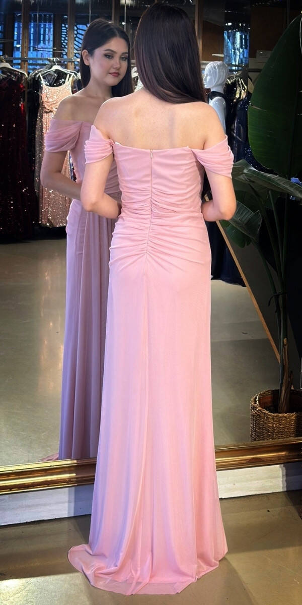 Rose Madonna Yaka Düz Kesim Likralı Tül Uzun Abiye Elbise 11079-02 - 5