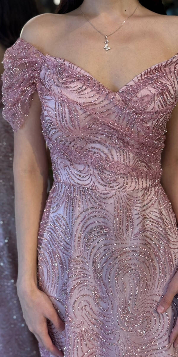 Rose Madonna Yaka Sırt Dekolteli Düz Kesim Simli Uzun Abiye Elbise 11113-03 - 4