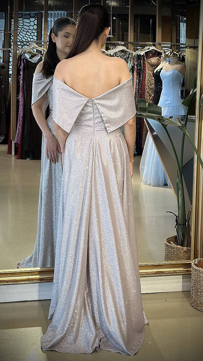 Rose Simli Kloş Uzun Abiye Elbise 11007-3 - 2