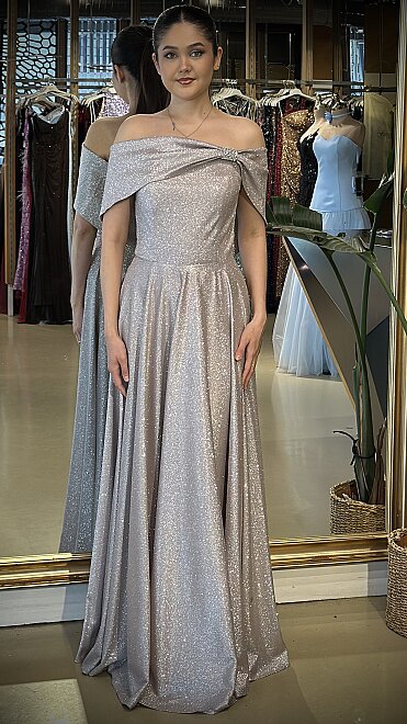 Rose Simli Kloş Uzun Abiye Elbise 11007-3 - abiyeniall