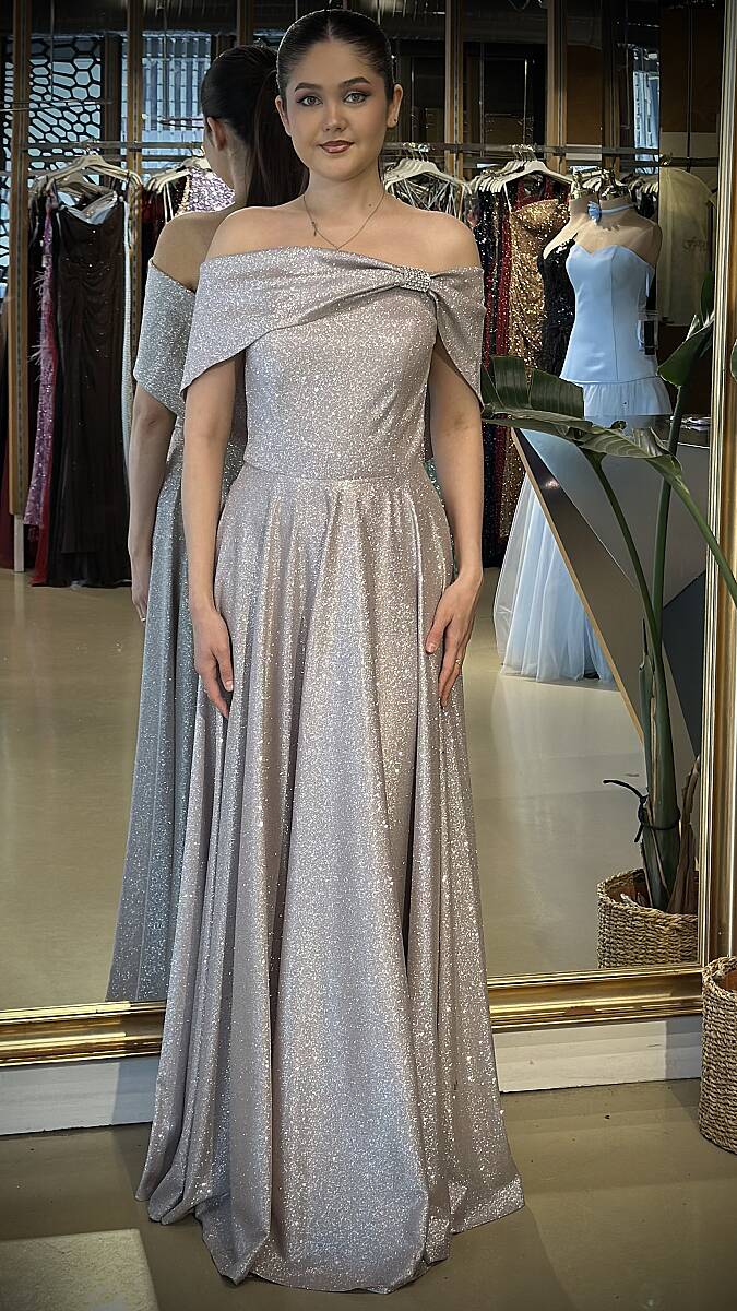 Rose Simli Kloş Uzun Abiye Elbise 11007-3 - 1