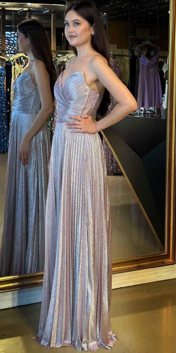 Rose Straplez Yaka Kloş Etekli Jakarlı Uzun Abiye Elbise 11080 - 2