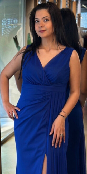 Saks Kalın Askı Yırtmaçlı Düz Kesim Likralı Uzun Abiye Elbise 7648 - 2