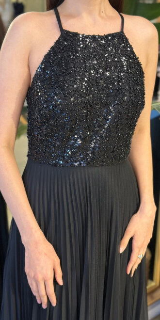 Siyah Halter Yaka Kloş Etekli Şifon Uzun Abiye Elbise 11118-02 - 4