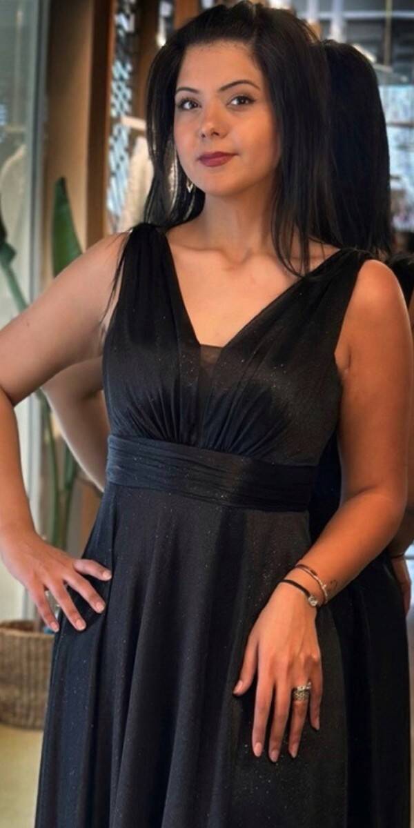 Siyah Kalın Askı Yırtmaçlı Kloş Etekli Simli Uzun Abiye Elbise 7205 - 2