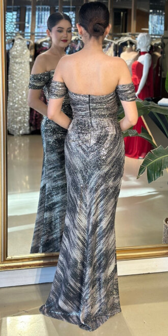 Siyah Payet Uzun Abiye Elbise 7687 - 2