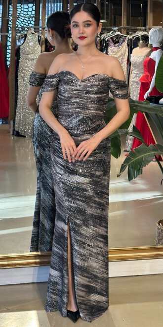 Siyah Payet Uzun Abiye Elbise 7687 - abiyeniall