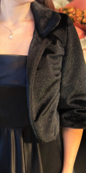 Siyah Tay Tüyü Kısa Bolero Abiye Ceket 6009 - 2