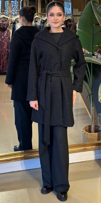 Siyah Uzun Kollu Coat Uzun Abiye Elbise 11160-01 - 1