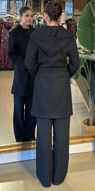 Siyah Uzun Kollu Coat Uzun Abiye Elbise 11160-01 - 4