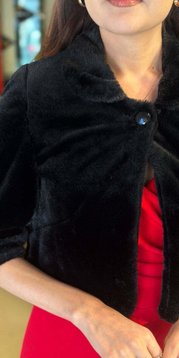 Siyah Uzun Kollu Tay Tüyü Bolero 7668-01 - 2